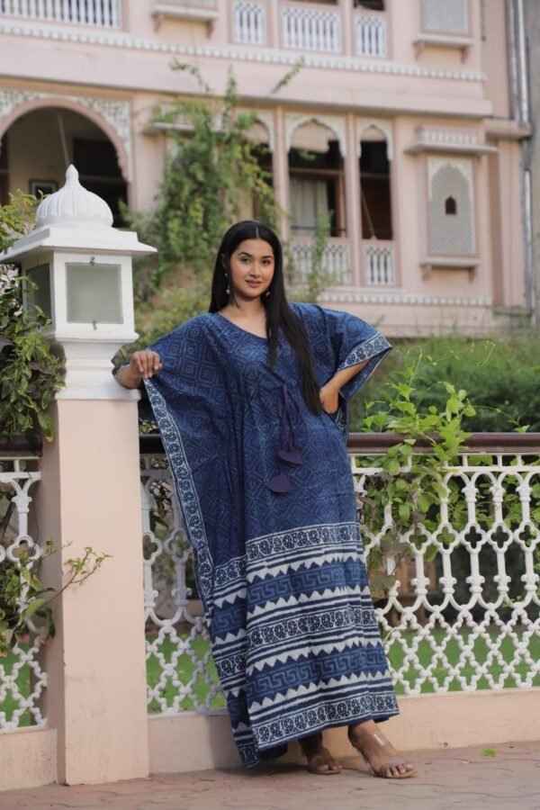 SUMMER I UNIQUE I KAFTAAN - Deep Indigo Blue Tribal Block Kaftan