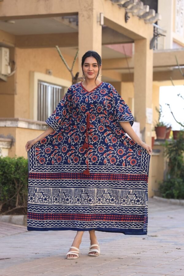 SUMMER I UNIQUE I KAFTAAN - Indigo Hand Blue Print Kaftan Dress